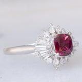 Anello ballerina vintage in platino con rubino (1.05ct) e diamanti (0.43ctw), anni ‘80/‘90