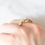 Anello doppio girevole in oro giallo 14K con rubino (0.20ct ca.)/smeraldo (0.14ct ca.) e diamanti, anni ‘80