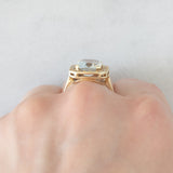 Anello a margherita vintage in oro giallo 14K con acquamarina (3.30ct ca.) e diamanti (0.22ctw ca.), anni ‘70