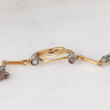 Orecchini pendenti antichi in oro giallo 18K e argento con rubini sintetici e diamanti di taglio rosetta, anni ‘20