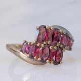 Anello vintage in oro giallo 8K con tormaline rosse, anni ‘80