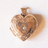 Ciondolo portafoto a forma di cuore in oro giallo 9K con diamante, anni ‘50