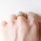 Anello a margherita vintage in oro giallo e bianco 9K con quarzo verde e diamanti, anni ‘70/‘80