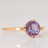 Solitario antico in oro rosa e giallo 9K con ametista (1.20ct ca.), anni ‘10/‘20