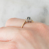 Anello a margherita vintage in oro giallo 9K con zaffiro (0.20ct ca.) e diamanti (0.03ctw ca.), anno 1985