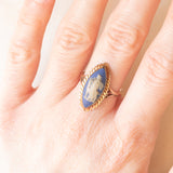 Anello a navette vintage in oro giallo 9K con jasperware