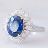 Anello ballerina in platino con zaffiro (3.02ct) e diamanti (1.20ctw), anni ‘80