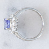 Anello a margherita vintage in platino con tanzanite (2.04ct) e diamanti di taglio brillante e baguette (1.35ctw), anni ‘90
