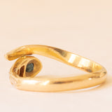 Anello vintage a forma di serpente in oro giallo 18K con zaffiro (0.20ct ca.) e diamanti, anni ‘60/‘70