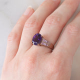 Anello da cocktail vintage in oro rosa 9K con ametista (3.30ct ca.) e zaffiri rosa sintetici (0.53ctw)