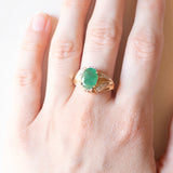 Anello vintage in oro giallo e bianco 10K con smeraldo (1.70ct ca.) e diamanti, anni ‘60/‘70
