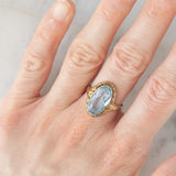 Anello da cocktail vintage in oro giallo 14K con topazio azzurro (4.50ct ca.), anni ‘50/‘60