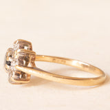 Anello a margherita vintage in oro giallo 9K con zaffiro (0.15ct ca.) e diamanti (0.08ctw ca.), anno 1979