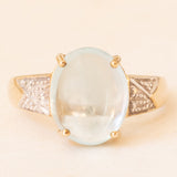 Anello vintage in oro giallo e bianco 9K con acquamarina (4.50ct ca.) e diamanti, anni ‘80