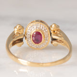 Anello doppio girevole in oro giallo 14K con rubino (0.20ct ca.)/smeraldo (0.14ct ca.) e diamanti, anni ‘80