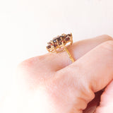 Anello a margherita vintage in oro giallo 8K con granati (2ctw ca.), anni ‘50/‘60