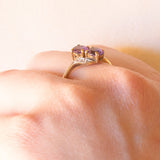 Toi et Moi vintage in oro giallo e bianco 9K con ametiste (0.80ctw ca.) e diamanti (0.06ctw ca.), anno 2000