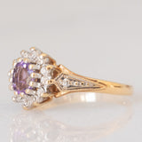 Anello a margherita vintage in oro giallo e bianco 9K con ametista (0.25ct ca.) e diamanti (0.14ctw ca.), anno 1991