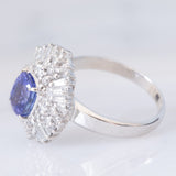 Anello ballerina vintage in platino con tanzanite (1.63ct) e diamanti (1.13ctw), anni ‘80/‘90