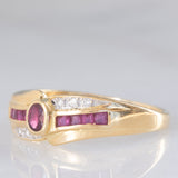 Anello vintage in oro giallo 18K con rubini e diamanti, anni ‘60/‘70