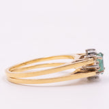 Raro anello girevole 2 in 1 in oro giallo e bianco 18K con smeraldo (0.30ct ca.) e diamanti di taglio brillante (0.20ctw ca.), anni ‘70/‘80