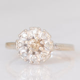 Anello a margherita vintage in oro bianco 14K con diamanti di taglio brillante (0.16ctw ca.) e con centrale fancy brown, anni ‘80