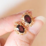 Orecchini vintage in oro giallo 9K con granati, anni ‘60