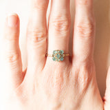 Anello a fiore moderno in oro giallo 9K con topazi verdi trattati (0.60ctw ca.), anno 2005
