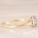 Solitario Art Déco in oro giallo e bianco 14K con diamante, anni ‘20/‘30