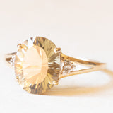 Anello da cocktail vintage in oro giallo 9K con quarzo citrino (4.20ct ca.) e diamanti