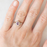 Anello a margherita vintage in oro giallo e bianco 9K con ametista (0.25ct ca.) e diamanti (0.14ctw ca.), anno 1991