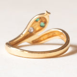 Anello a serpente vintage in oro giallo 18K con smeraldi e diamante di taglio brillante (0.02ct ca.), anni ‘70