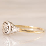 Solitario Art Déco in oro giallo e bianco 14K con diamante, anni ‘20/‘30