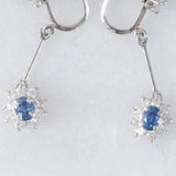 Orecchini pendenti a margherita vintage in platino con zaffiri (0.67ctw) e diamanti di taglio brillante (0.64ctw), anni ‘80/‘90