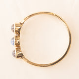 Trilogy vintage in oro giallo 14K con pietre di luna (0.40ctw ca.), anni ‘60/‘70