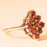 Anello vintage in oro giallo 9K con granati (0.90ctw ca.), anno 1978
