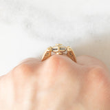 Anello doppio girevole in oro giallo 14K con rubino (0.20ct ca.)/smeraldo (0.14ct ca.) e diamanti, anni ‘80