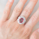 Anello vintage in platino con tormalina (3.50ct) e diamanti (1.22ctw), anni ‘80
