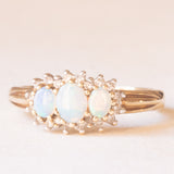 Anello vintage in oro giallo e bianco 9K con opali (0.25ctw ca.) e diamanti (0.30ctw ca.), anni ‘60