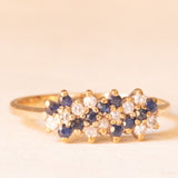 Anello vintage in oro giallo 9K con zaffiri (0.22ctw ca.) e diamanti (0.16ctw ca.), anno 1989