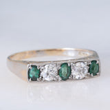 Veretta antica in oro giallo 14K con smeraldi (0.30ctw ca.) e diamanti (0.30ctw ca.), anni ‘20/‘30