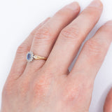 Anello a margherita vintage in oro giallo 9K con zaffiro (0.36ct ca.) e diamanti (0.12ctw ca.), anno 1989