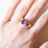 Anello a fascia vintage in oro giallo 9K con ametista (2.20ct ca.), anni ‘60/‘70