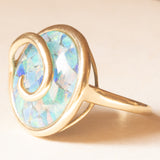 Anello vintage in oro giallo 9K con mosaico di opali triplet