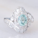 Anello ballerina moderno in platino con tormalina Paraiba (1.26ct) e diamanti (1.36ctw), anni ‘2000