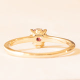 Anello vintage in oro giallo 10K con spinello rosa sintetico (0.30ct ca.) e diamanti