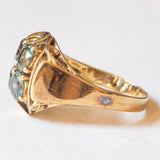 Anello vintage in oro giallo 14K con spinelli verdi sintetici (1.60ctw ca.), anni ‘60/‘70