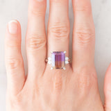 Anello da cocktail vintage in platino con ametrina (7.55ct) e diamanti (0.33ctw), anni ‘80/‘90