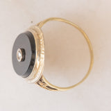 Anello Art Déco in oro giallo 14K con onice e diamante, anni ‘30
