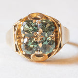 Anello vintage in oro giallo 14K con spinelli verdi sintetici (1.60ctw ca.), anni ‘60/‘70